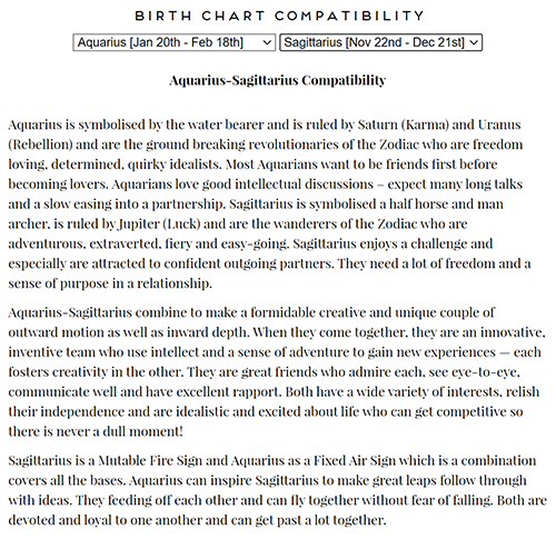Birth Compatibility Chart Free
